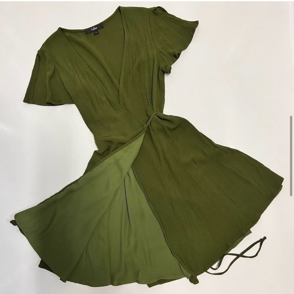 Lulu’s Harbor Point Wrap Dress in Olive Green - Picture 7 of 11